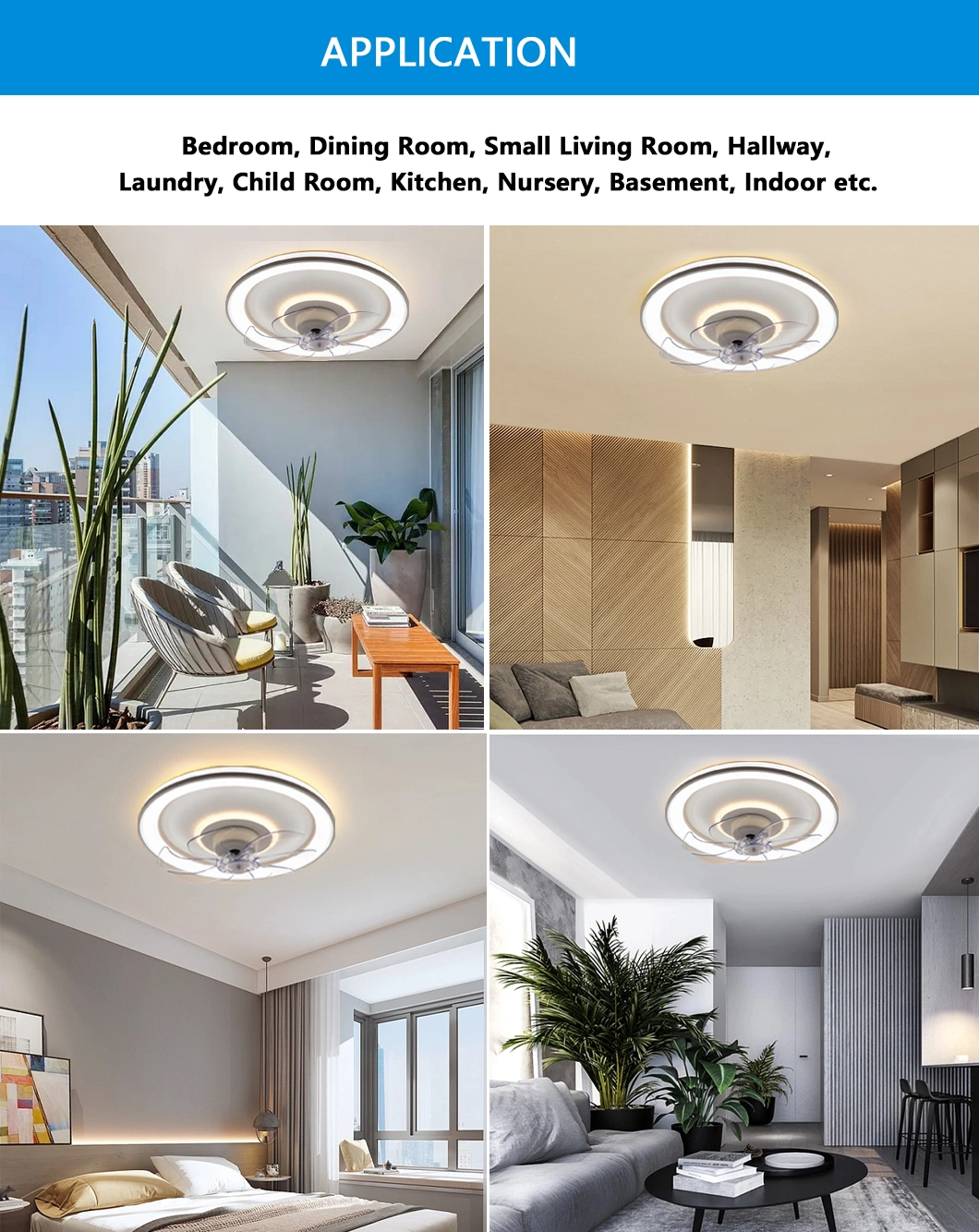 Surface Mounted Invisible ABS Blade Mobile APP Control Energy Saving Ceiling Fan Light